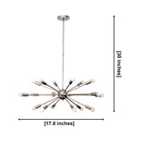 Monaco 18 light Sputnik chandelier dimension view showing 17.8 inch width and 30 inch overall height.