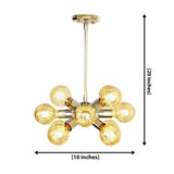 Monaco 12 light starburst chandelier dimension view showing 10 inch width and 20 inch overall height.