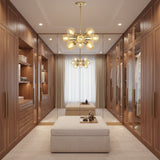 Monaco 12 light starburst chandelier shown from the front with polished metallic holders, exposed bulbs, straight downrod, and round ceiling canopy.