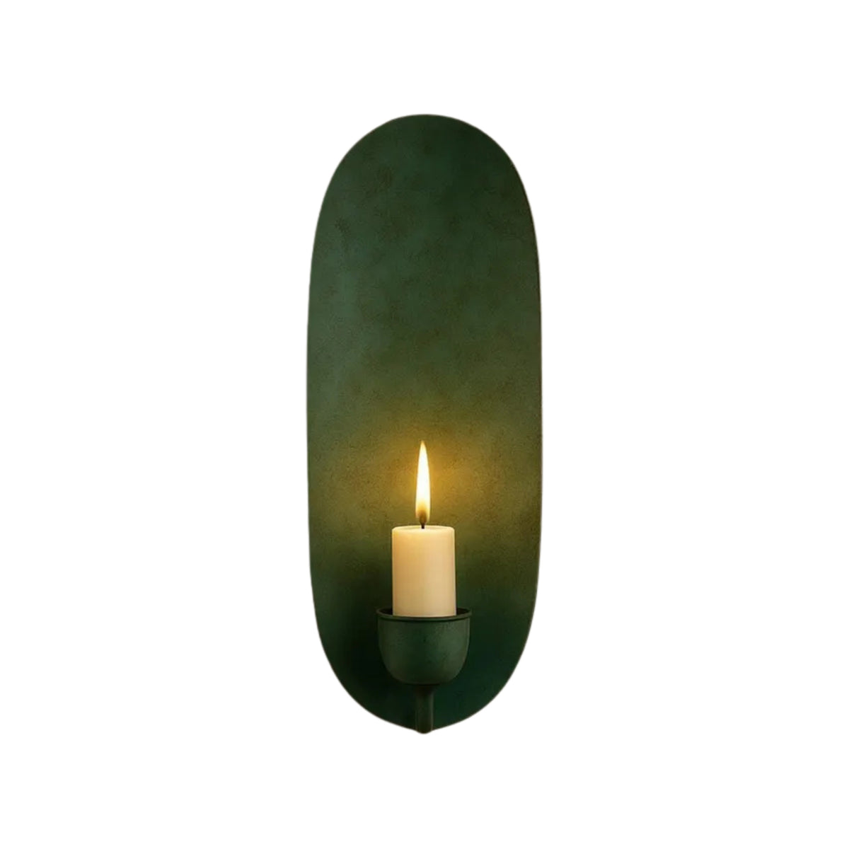 Front view of the Monroe modern oval backplate candle wall sconce in a deep green finish featuring an elongated backplate and candle-style holder.