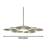 Munich 5 light sculptural disc chandelier dimension view showing a 34 inch wide fixture.