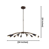 Mykonos 12 light curved arm chandelier dimension view showing 34 inch width and 24 inch overall height.