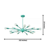 Newport 18 light aqua Sputnik chandelier dimension view showing 42 inch width and 24 inch overall height.