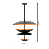 Noir Tiered Disc Chandelier shown with 24 inch width and 38 inch overall height dimensions.