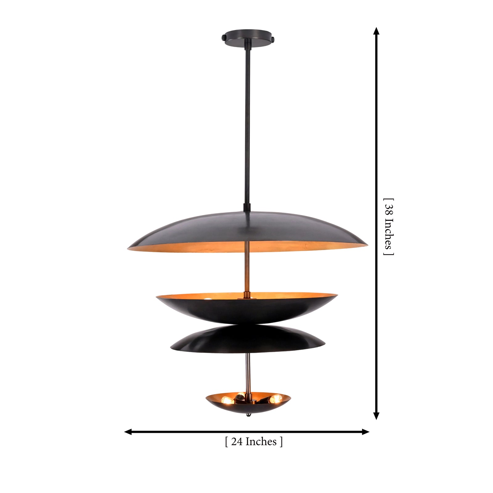 Size guide for Noir Tiered Disc Chandelier – 4 Lights – 24 Inch – Model 32416