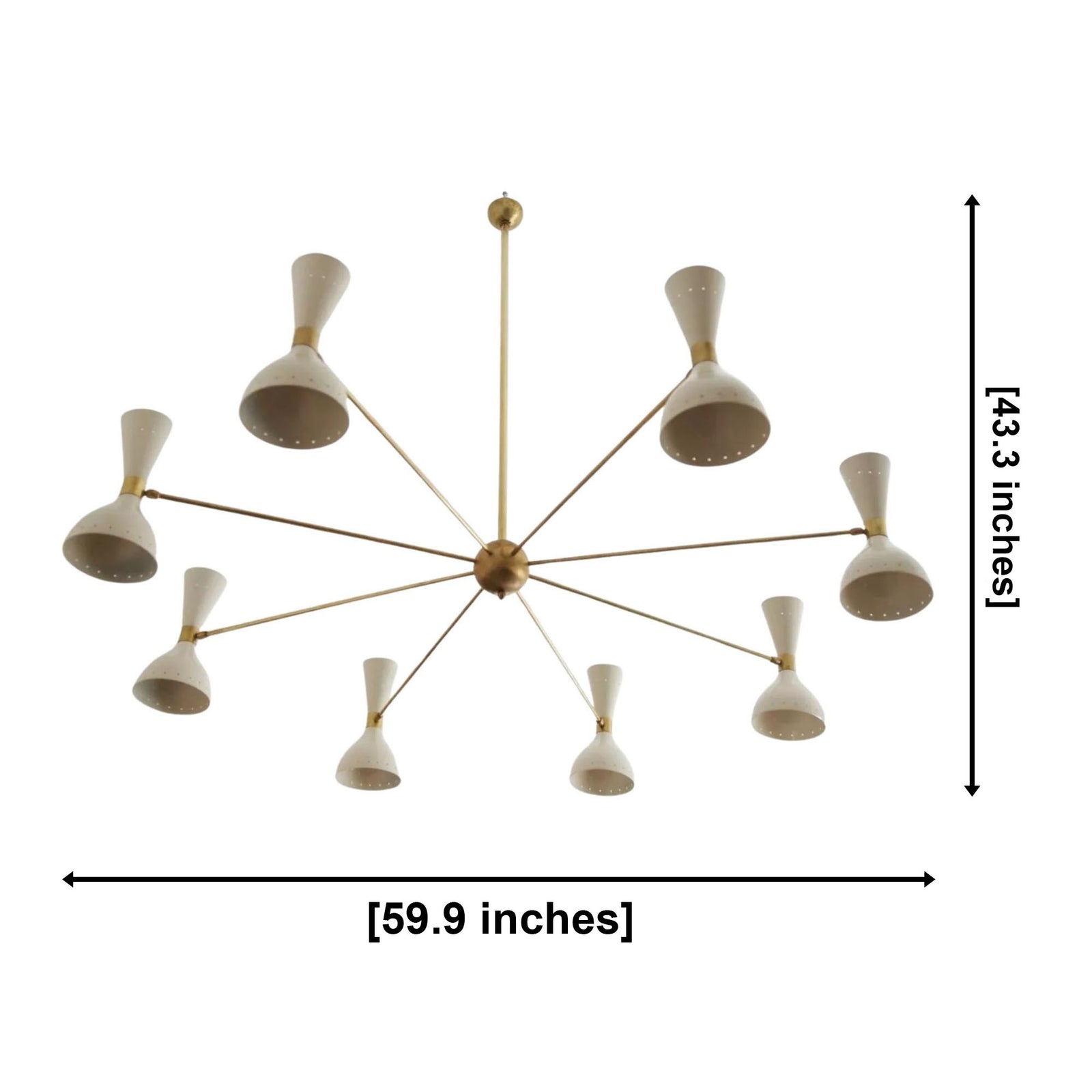 Size guide for Orion Mid-Century Multi-Cone Chandelier – 16 Light – 60 Inch – Model 62022