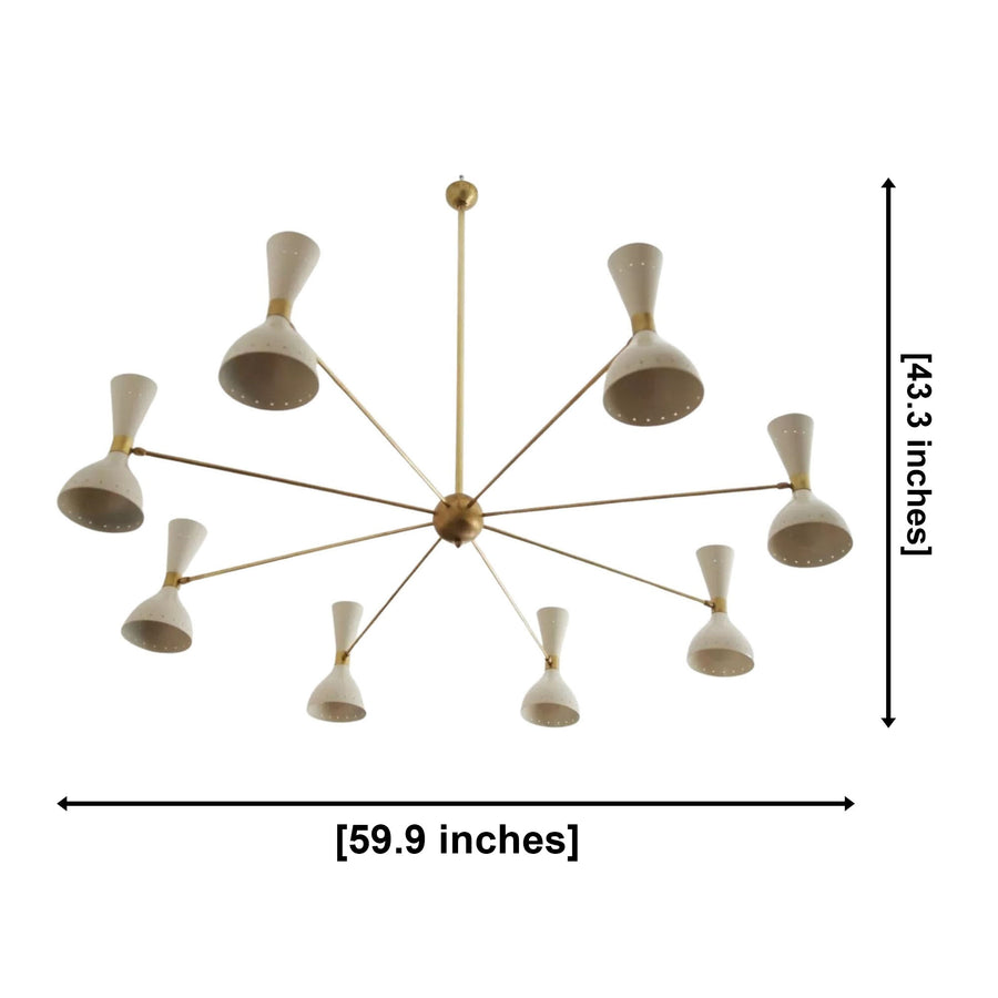 Orion 16-light multi-cone chandelier dimensions showing 59.9-inch width and 43.3-inch height