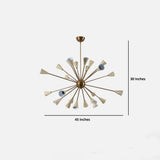Dimensions of the Orion 24-Light Sputnik Chandelier measuring 45 inches wide by 30 inches high with adjustable down rod suspension.