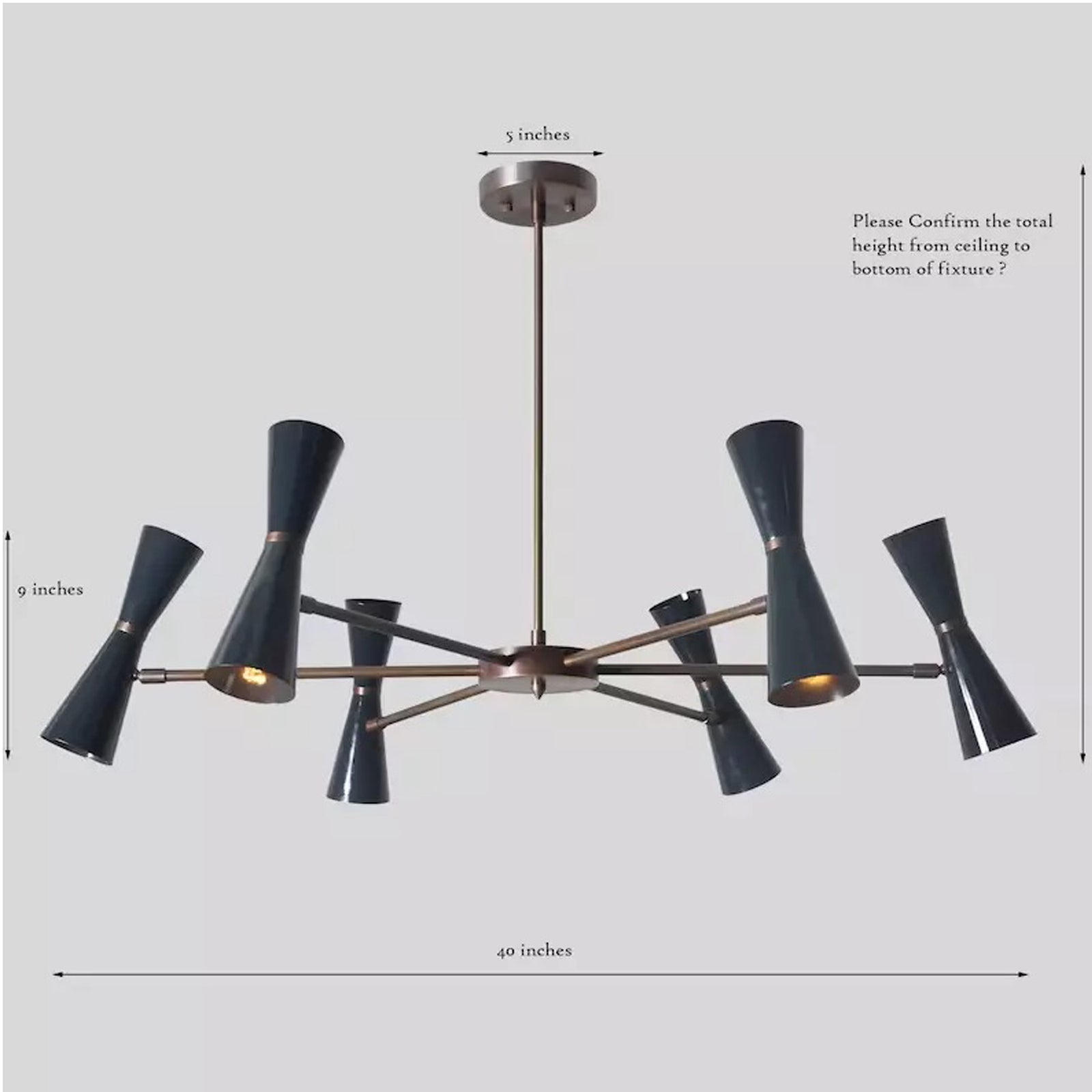 Size guide for Orion Double Cone Chandelier – 12 Light – 40 Inch – Model 62080