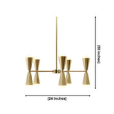 Orion 10-light double cone chandelier dimensions showing 24-inch width and 50-inch overall height.