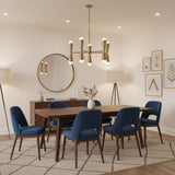 Orion 10-light double cone chandelier in brass finish with sculptural Mid-Century Modern design, front view.