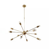 Orion 12 light brass starburst chandelier with sculptural multi-arm design, alternate front view