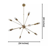 Orion 12 light Mid-Century Sputnik chandelier dimensions showing 34 inch width and 40 inch height
