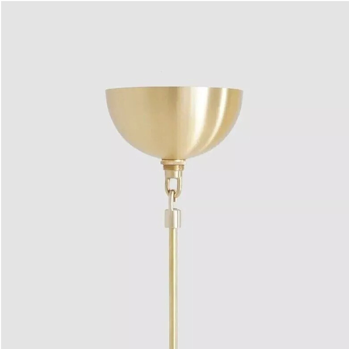 Close-up of the Orion Multicolor Sputnik Chandelier ceiling canopy featuring a premium solid brass finish and adjustable down rod suspension.