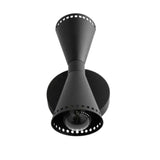 Bottom view of the Orion Perforated Double Cone Wall Sconce showing the interior bulb socket and perforated metal cone shade construction.