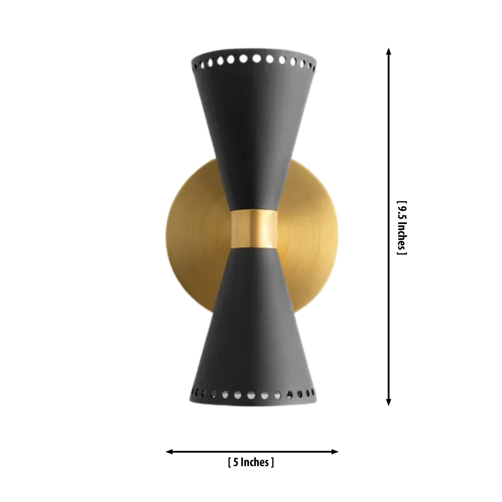 Size guide for Orion Perforated Double Cone Wall Sconce – 2 Light – 9.5 Inch – Model 32719