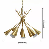Orion 10 light starburst cone chandelier dimensions showing 34 inch width and 31 inch fixture height.