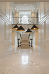 Oslo 4 light black cone chandelier with sculptural curved brass frame, alternate product view