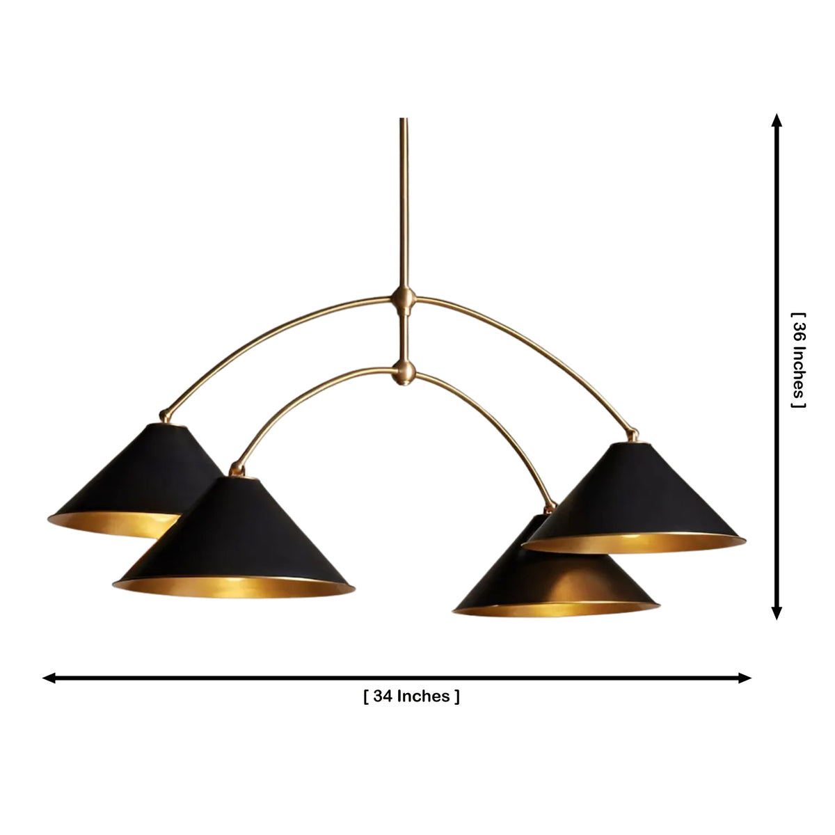 Oslo 4 light arched cone chandelier dimensions, 34 inch width and 36 inch overall height