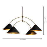 Oslo 4 light arched cone chandelier dimensions, 34 inch width and 36 inch overall height