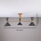 Oslo Cone Arm Chandelier shown with 32 inch width and 14 inch overall height dimensions.