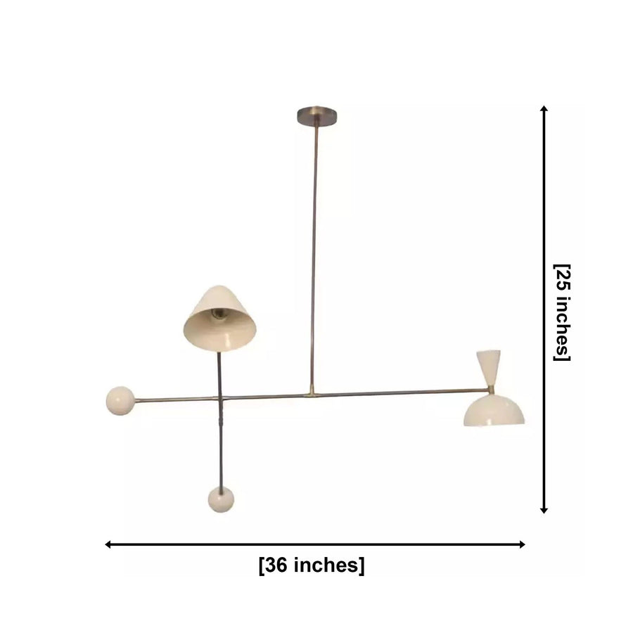 Oslo 2 light sculptural balance chandelier installed above a kitchen island in a warm modern kitchen interior, Model 62014