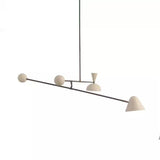 Oslo sculptural balance chandelier with elongated 36 inch linear frame, two white shades and counterweight details, side view, Model 62014