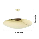 Oslo 5 light sculptural brass disc chandelier dimension view showing 18 inch width and 16 inch overall height.