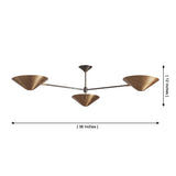 Oslo three cone chandelier dimensions showing 36 inch width and 12 inch height
