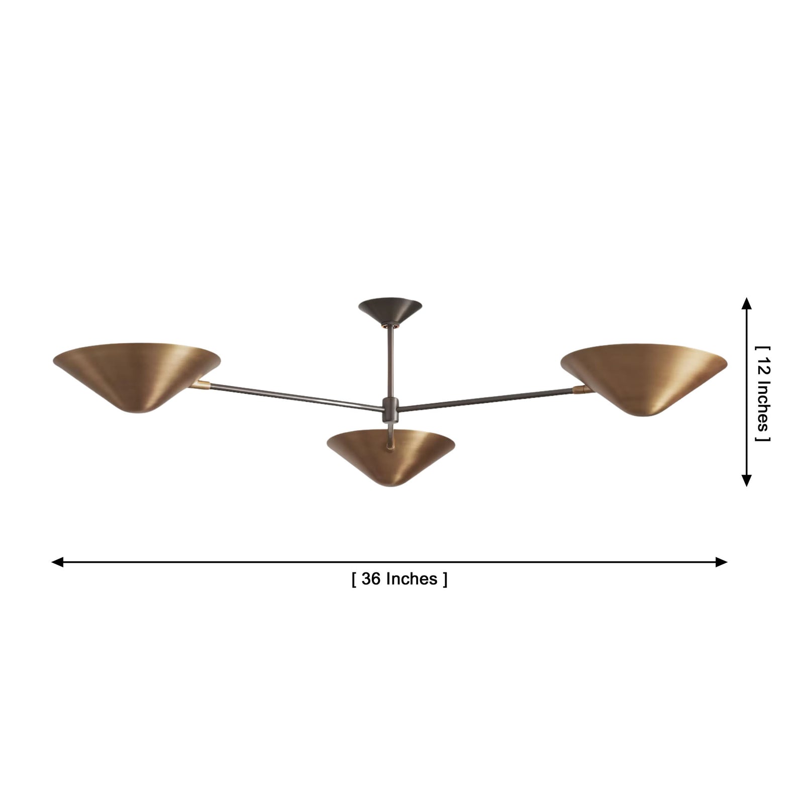 Size guide for Oslo Three Cone Arm Chandelier – 3 Light – 36 Inch – Model 33186