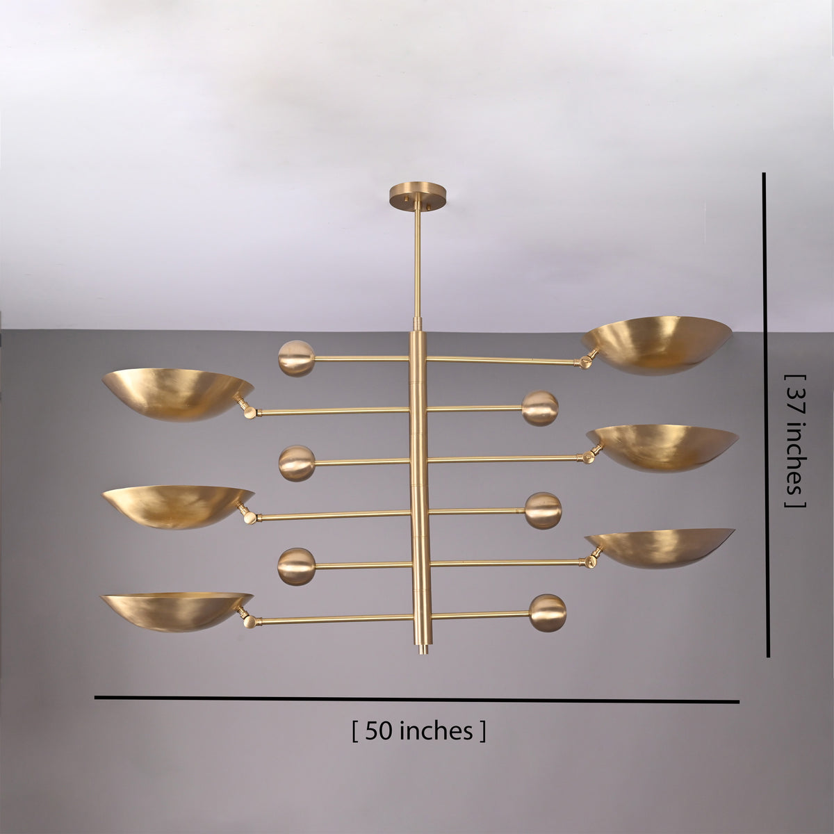 Dimension diagram of Palermo Orbital chandelier showing 50-inch width and 37-inch overall height.