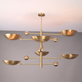Side view of Palermo Orbital chandelier with layered disc shades, vertical stem, and balanced orbital design.