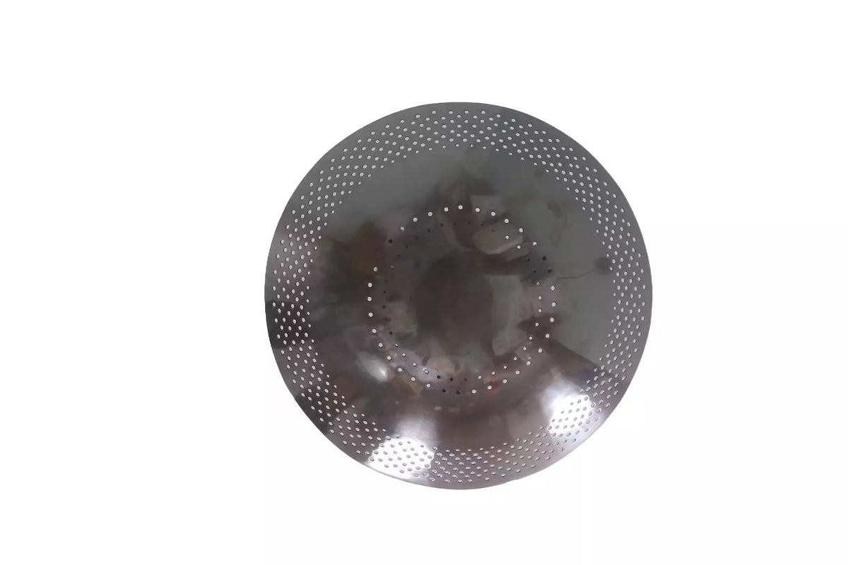 Palermo 5 light perforated bowl chandelier shown from below highlighting the circular perforated metal pattern.