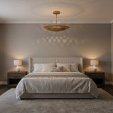 Palermo 5 light brass tone perforated bowl chandelier shown from the front on a clean white background.