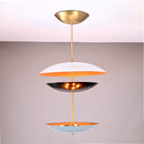 Palermo Tiered Saucer Chandelier front product view with three stacked saucer shades and slim vertical stem.