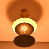 Palermo Tiered Saucer Chandelier close ceiling view with warm glow and layered circular shade design.