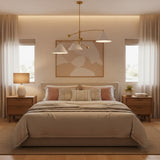 Palm Springs 3 light sculptural chandelier shown from an alternate angle highlighting its asymmetrical curved-arm design and tapered shades.