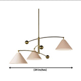 Palm Springs 3 light counterbalance cone chandelier dimension view showing an overall width of 34 inches.