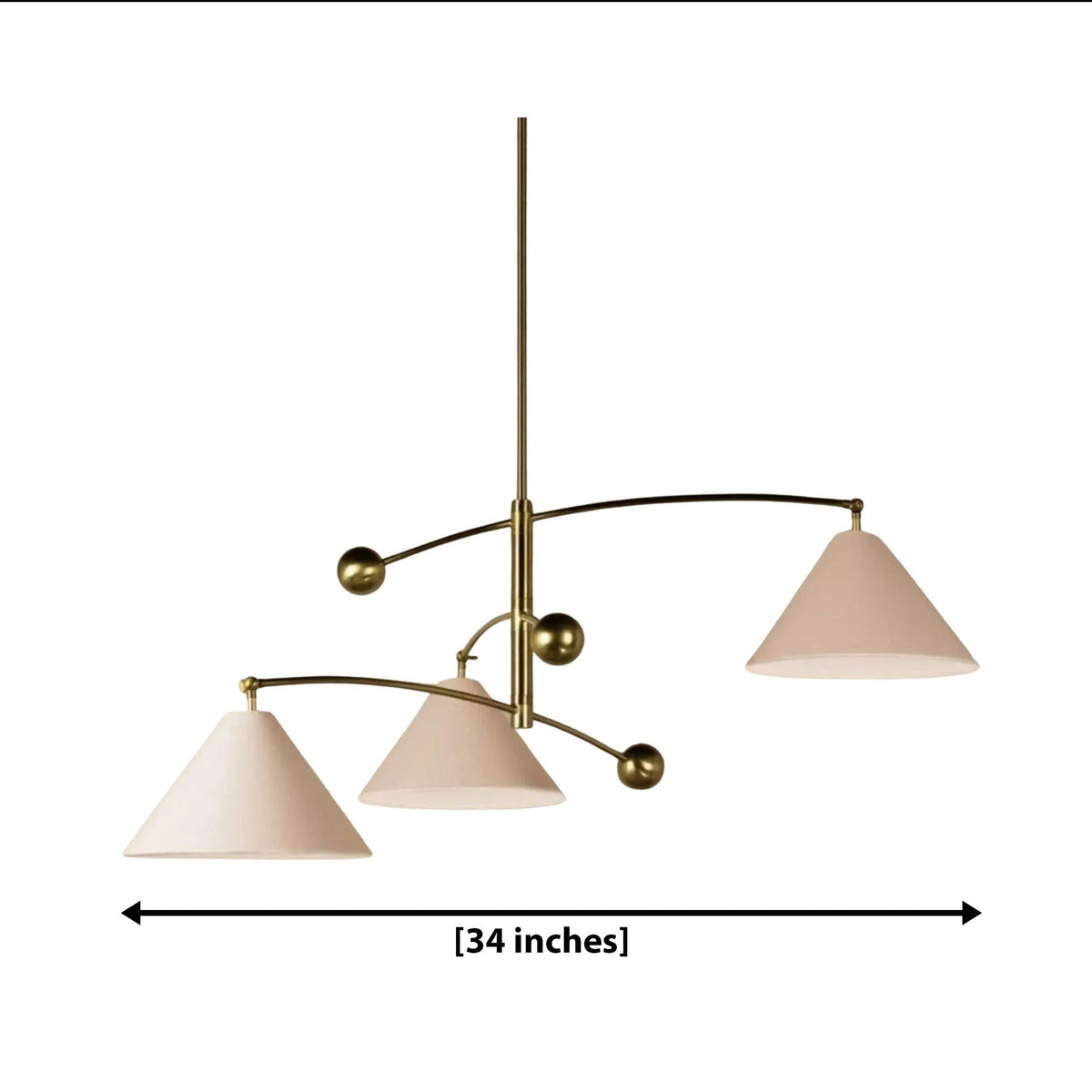 Size guide for Palm Springs Counterbalance Cone Chandelier – 3 Light – 34 Inch – Model 62196