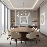 Paris 20 light sculptural Sputnik chandelier shown from a lower angled view highlighting its radial arms and white double cone shades.