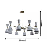 Paris 20 light double cone Sputnik chandelier dimension view showing 42 inch width and 42 inch overall height.
