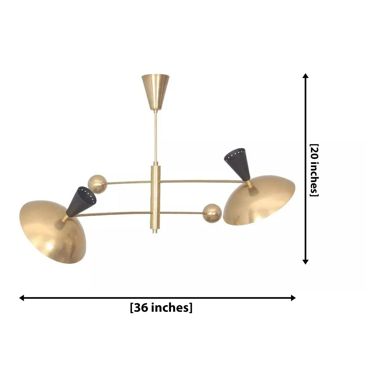 Size guide for Portofino Sculptural Balance Arm Chandelier – 2 Light – 36 Inch – Model 62315