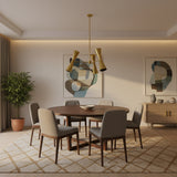 Prague 6 light perforated brass cone chandelier shown from the side highlighting its sculptural shade arrangement.
