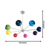 Providence 8 light multicolor Sputnik chandelier dimension view showing 36 inch width and 27 inch overall height.