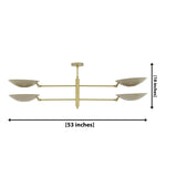 Queenstown 4-light double-tier bowl chandelier dimension diagram showing 53-inch overall width and 18-inch overall height with ivory shades and brass-tone frame.