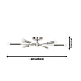 Ravenna 6 light Sputnik flush mount chandelier dimension view showing 28 inch width and 4 inch height.