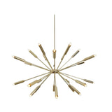 Reykjavik 24 light metallic chandelier shown from an alternate angle with sculptural branching arms radiating from a central hub.
