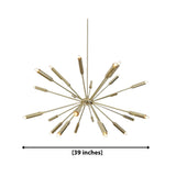 Reykjavik 24 light starburst chandelier dimension view showing a 39 inch wide sculptural fixture.