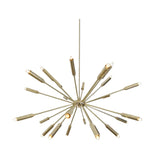 Reykjavik 24 light starburst chandelier featuring slender radial arms and elongated metallic bulb holders in a Mid-Century Modern design.