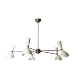 Rhodes 10 light ivory multi-arm chandelier shown from the front with sculptural flared metal shades and dark bronze frame.